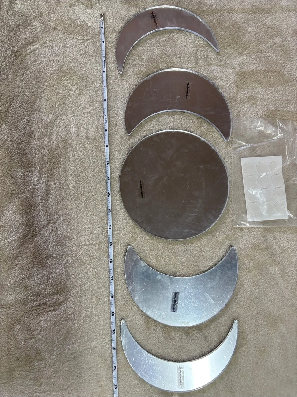5 Piece Decorative Silver Moon Phases Wall Mirrors - Home Accent